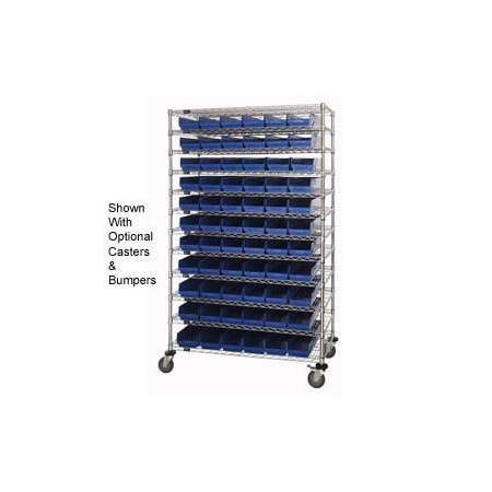 Global Industrial Chrome Wire Shelving with 66 4inH Plastic Shelf Bins Blue, 48x24x74 269039BL